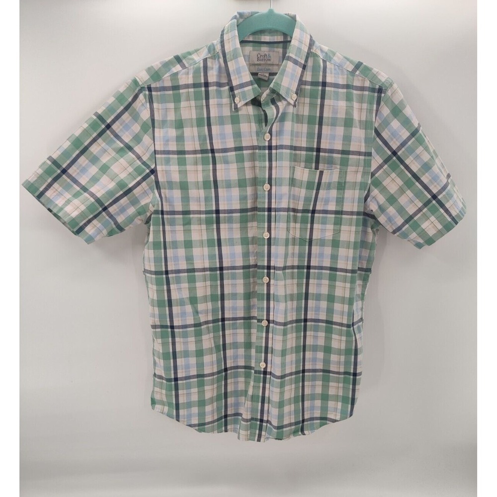 Croft & Barrow Easy Care‎ Shirt Men's Small Green Plaid Short Sleeve Casual